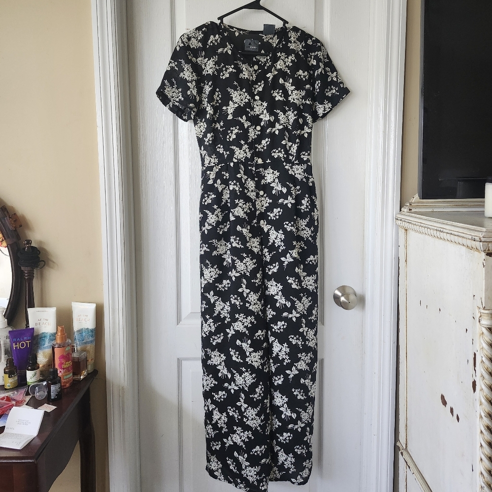 Vintage 90s Floral Black and White Jumpsuit